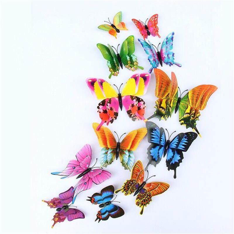 12Pcs Double layer 3D Butterfly Wall Sticker on the wall Home Decor Magnet Fridge stickers