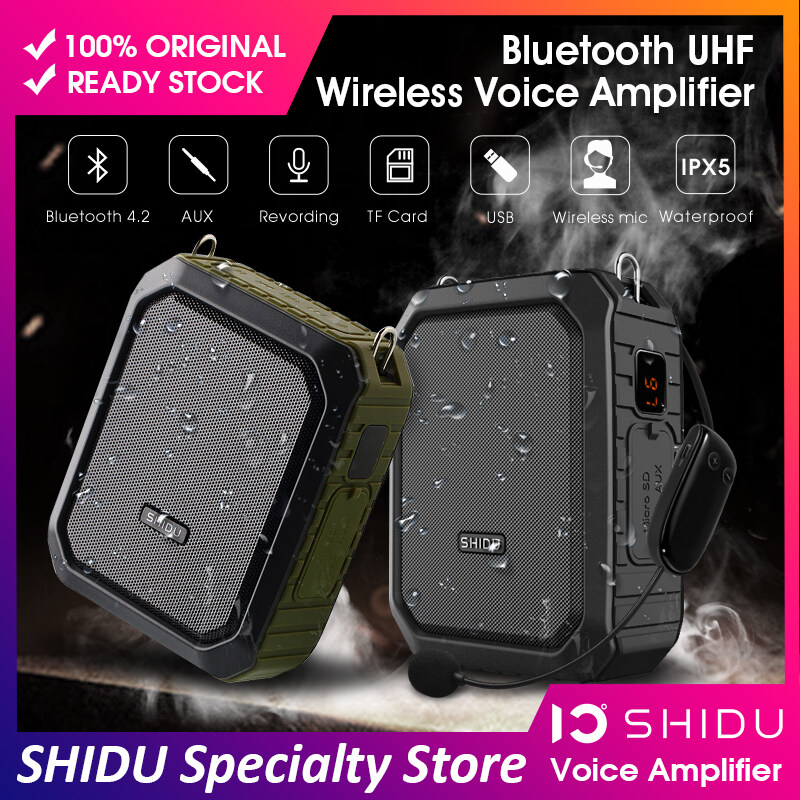 SHIDU 18W Portable Wireless Bluetooth Speaker Waterproof Voice Amplifier With UHF Microphone For Teaching Tour Guide Sales Conference Meeting Speech Teachers Tourrist Yoga Instructor Support AUX TF US