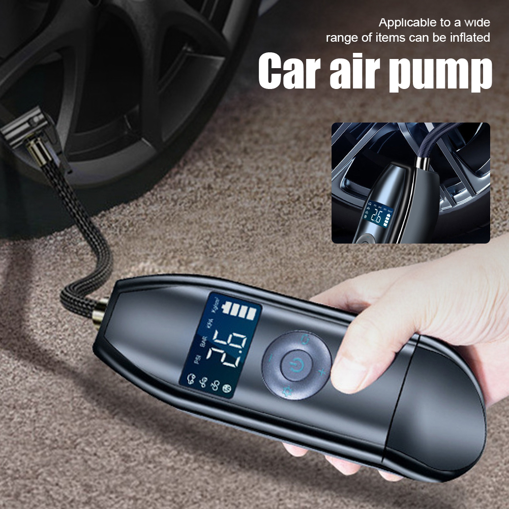Leesa Portable Mini Air Pump Rechargeable Car Bicycle Tire Inflator Air Compressor Digital Display Auto-Stop for Bike Motorcycle Balls, Style:Wireless digital display smart 9057 USB cable