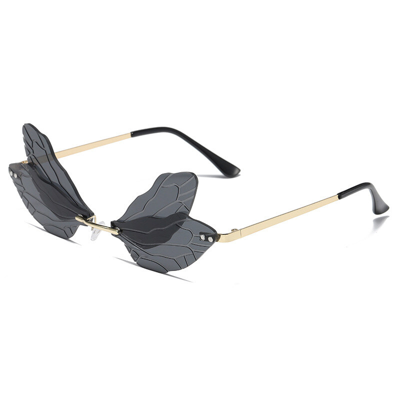 New Personality Frameless Cut Edge Sun glasses for Women European and American Style Funny Prom Shades for Women Ladies Dragonfly Wings Sun Glasses PTQ