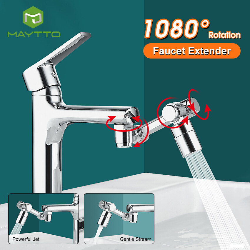 MAYTTO Faucet Robotic Arm Faucet 1080 Â° Universal Rotation Faucet Extension Splash-proof Faucet Mechanical Arm Faucet Water Nozzle Faucet Adaptor Kitchen Tap with 2 Water Outlet Modes for Face Washin