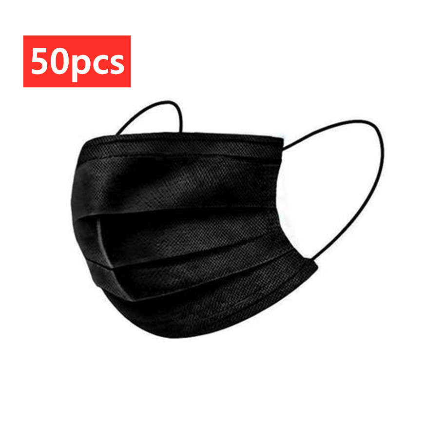 Supersto [Fast Delivery] 50pcs Black 3ply Face Mask Disposable Mask Universal Breathable Dustproof Anti-foam with Meltblown Mask