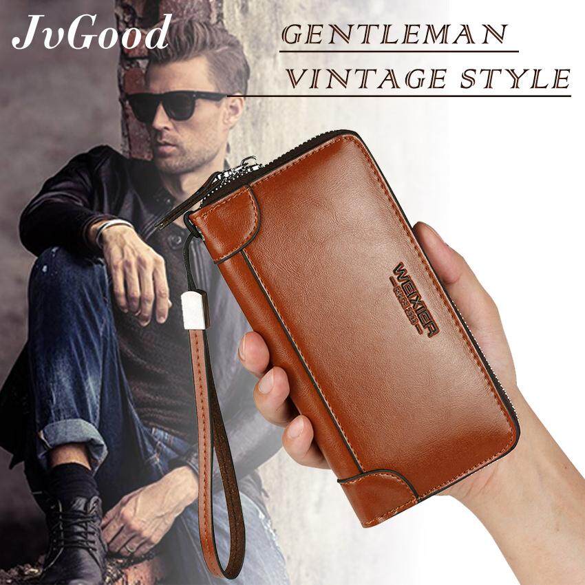 JvGood Bifold Long Wallet Retro Fashion PU leather Zipper Coin Purse Card Holder Wallet for Men Business