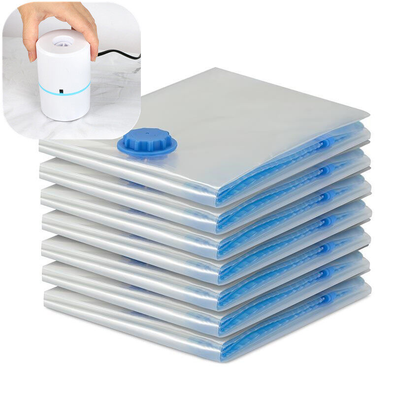 [SG local Delivery ] Free Electric Pump + 8PCS Compression Storage Vacuum Bags 50x70CM Compression Storage Bag Wardrobe Organizers Plastic Bag (Transparent)